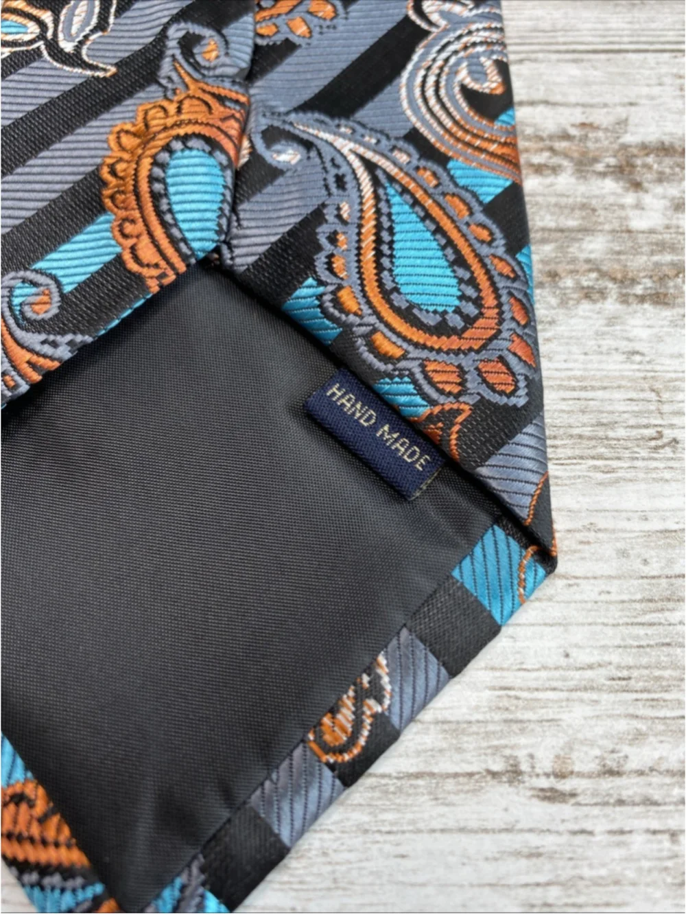 HISDERN Silk Necktie Teal Orange Blue Paisley Striped Modern Mens Tie 60